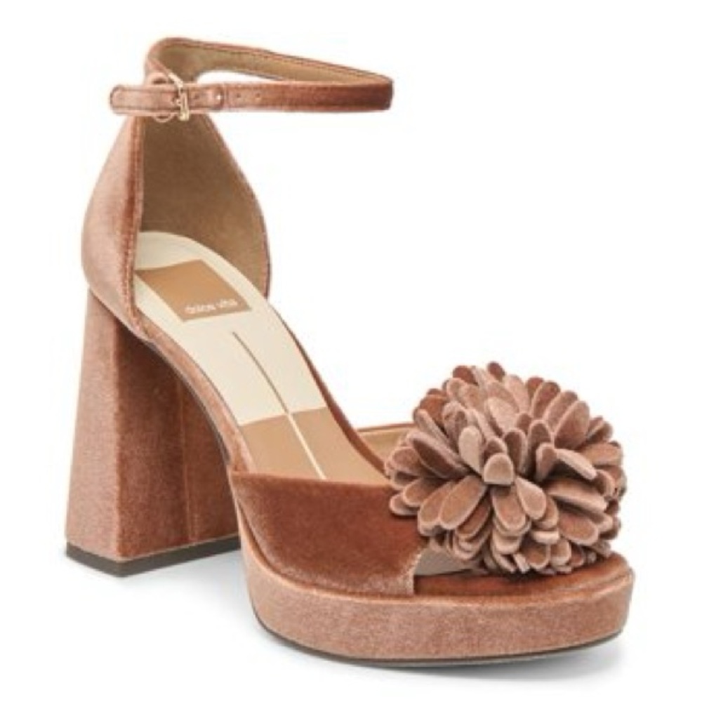 Dolce Vita Women Perel Flower Dark Rose Velvet Platform High Heel - Picture 2 of 9